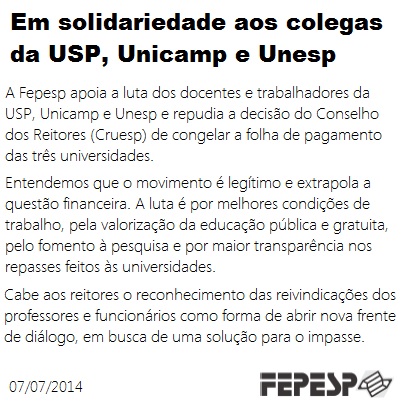 Moção da Federação dos Professores do Estado de São Paulo